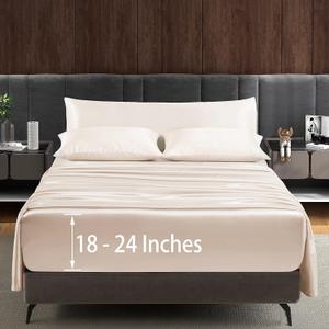 Entisn 5Pcs Extra Deep Pocket Satin Sheets for Queen Size Bed - Up to 24" Mattress, Luxury & Ultra Soft Bedding Sheets Set, Silky Satin Bed Sheets with Body Pillow Cover - Champagne