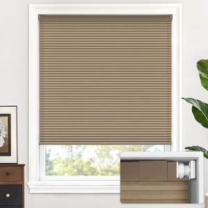 LazBlinds Cordless Cellular Shades, No Tools No Drill Light Filtering Honeycomb Shades Pleated Blinds for Windows, 34'' W x 48'' H, Taupe