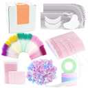 554 PCS Eye Lash Extension Supplies Kit for Lash Tech, 25 Pairs Foam Lash Pads, 25 Pairs Eye Gel Pads, 100 Lash Glue Rings, 100 Eyelash Brushes,100 Micro Applicators, 200 Glue Wipes, 4 Lash Tapes (Multi-colored)