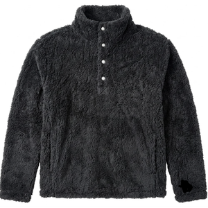 BLENCOT Womens Casual Fall Warm Button Down Collar Sherpa Pullover Sweatshirts Jacket Pockets Fuzzy Fleece Plaid Cable Textured Fluffy Sweatshirt Tops Black L
