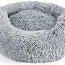 28in Large Dog Bed, Medium Size Dog and Cats, Calming Donut Bed for Puppy and Kitten, Washable Round Fluffy Pet Bed (Light Grey)