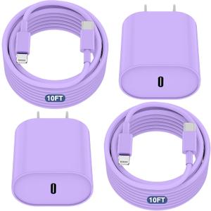 Essri Phone Charger Fast Charging 10 FT, 2-Pack 20W PD USB C Block with iPhone 14 13 Charger Cable 10 Foot, Compatible with iPhone 14 Pro 13 Pro Max 12 11 Pro Mini,Purple