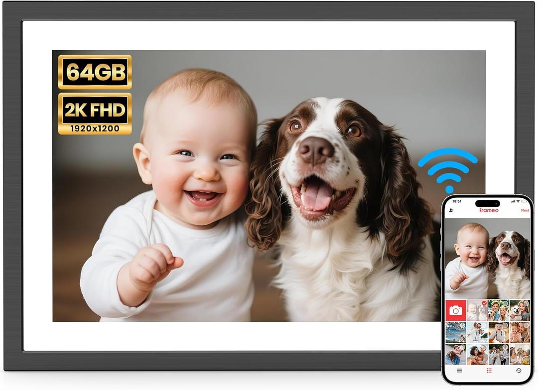 2K 64GB Frameo 10.1" Digital Picture Frame WiFi Electronic Photo Frame FHD 1920 x 1200 IPS Touch Screen Share Moments Remotely Anywhere Photo Gifts for Mother Dad Grandparents Christmas