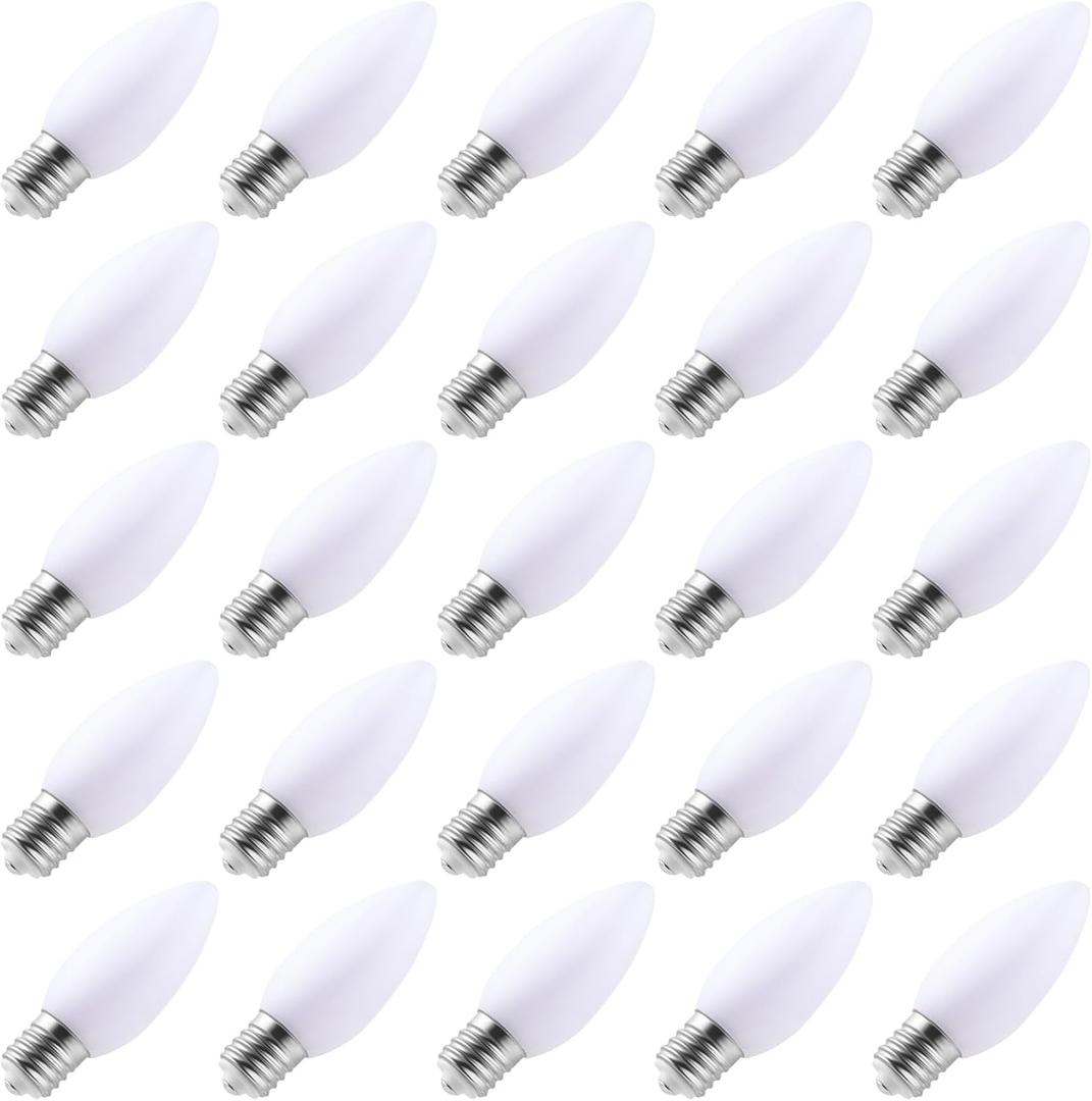 25-Pack Ceramic C9 LED Christmas Light Bulbs, Warm White LED Light Bulbs Holiday Decoration, Warm Christmas Decor for Indoor & Outdoor Use, E17/C9 Intermediate Base (Warm White Smooth)