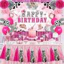 Cowgirl Birthday Party Decorations Disco Cowgirl Party Decorations Disco Cowgirl Happy Birthday Backdrop Hot Pink Cow Balloons Paper PomPoms Pink Fringe Curtain for Western Cowgirl Party Supplies