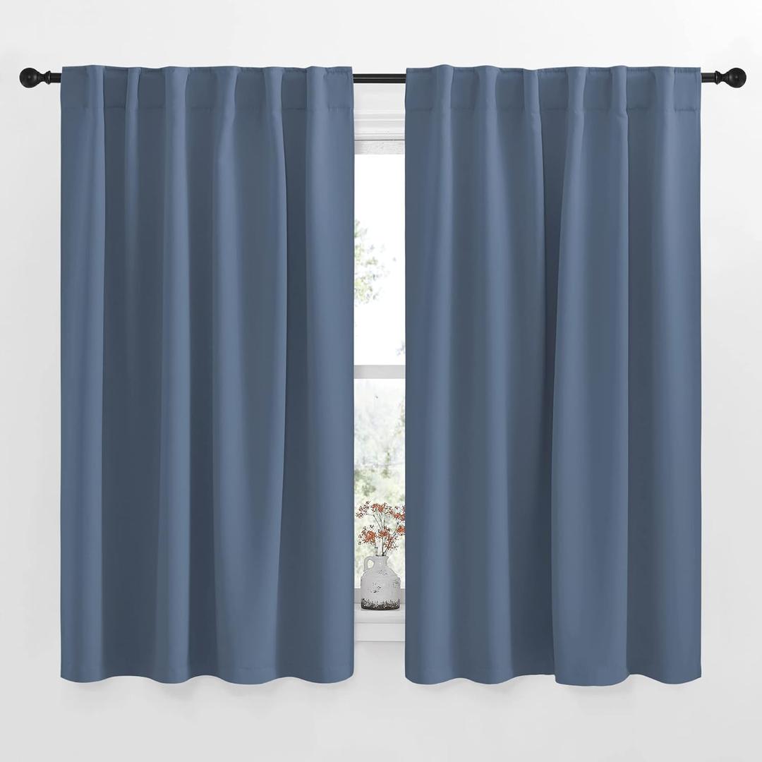 NICETOWN Door Window Blackout Curtains for Boy's Room, Thermal Insulated Decoration Drape Panels for Dining Room, Universe Themed Room (Stone Blue, 1 Panel = 52" Wx 63" L, 2 PCs)