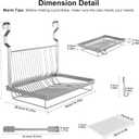 TQVAI Over Sink Dish Drainer Drying Rack, Stainless Steel Foldable Wall Mounted Dish Racks with Drainboard Hanging Rod and Sponge Holder, Silver