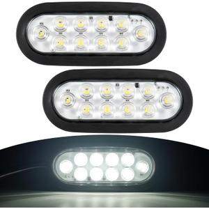 6" Oval LED Trailer Lights Kit, 2PCS Waterproof Stop/Turn/Brake Tail Lights with 10 LED Markers for Truck, RV, Boat, Trailer (white) DOT Compliant