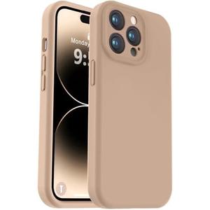 Vooii Compatible with iPhone 14 Pro Case, Liquid Silicone Upgrade [Camera Protection] [Soft Anti-Scratch Microfiber Lining] Shockproof Phone Case for iPhone 14 Pro 6.1 inch - Light Brown