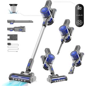 Gevi Cordless Vacuum Cleaner for Home, Stick Vacuum with Powerful Suction Design, LED Display, Long Runtime Detachable Battery, Deep Clean for Hard Floor Carpet [2024 Upgraded] (Blue)