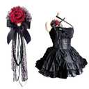 Flower Hair Combs, Rose Bow Hairpin Lace Ribbon ElegantCute Retro Handmade Hair Bride Accessories for Party Wedding Red Birthday Halloween Cosplay Women Girl Decoration