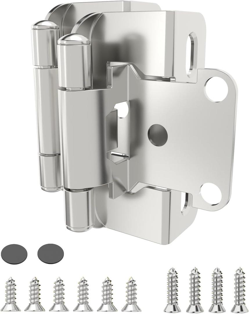 Chibery 20 Pack | 1/2 inch Overlay Semi Partial Wrap Around Cabinet Hinges, Self Closing Face Frame Variable Decorative Replacement, Kitchen Hardware, with Screw & Quiet Bumper (Satin Nickel)