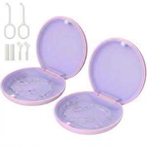 2 Pack Retainer Case, Compatible with Invisalign, Slim Aligner Case with Removal Tool, Aligner Seaters & Brush, Pocket Size Secure Magnetic Closure for Travel - Sakura Lilac