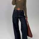 Ribbed Tops for Women Long Sleeve Button Down Shirt V Neck Ligngweight Crop Fitted Cardigan Coffee L (Brown, L)
