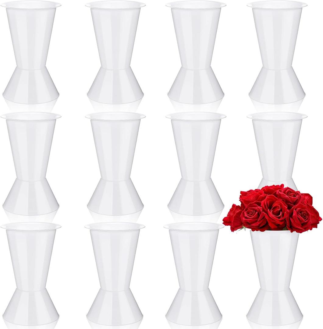 12 Pack Plastic Flower Bucket 11.8 Inch Tall Vase Bucket Cone Vase with Base for Cut Flower Multipurpose Buckets for Flower Bouquet Holder Centerpieces Decorations for Home Wedding (White)