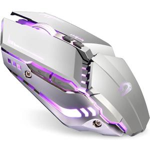 TENMOS T12 Wireless Gaming Mouse Rechargeable, 2.4G Silent Optical Wireless Computer Mice with Changeable LED Light for Laptop PC, 7 Buttons, 3 Adjustable DPI (Silver)