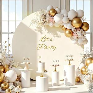 Gallety 7.2 FT Ivory Round Backdrop Cover for 5 to 7.2ft Circle Stand Adjustable Polyester Arch Backdrop Cover for Wedding Arch Birthday Party Photography Decoration