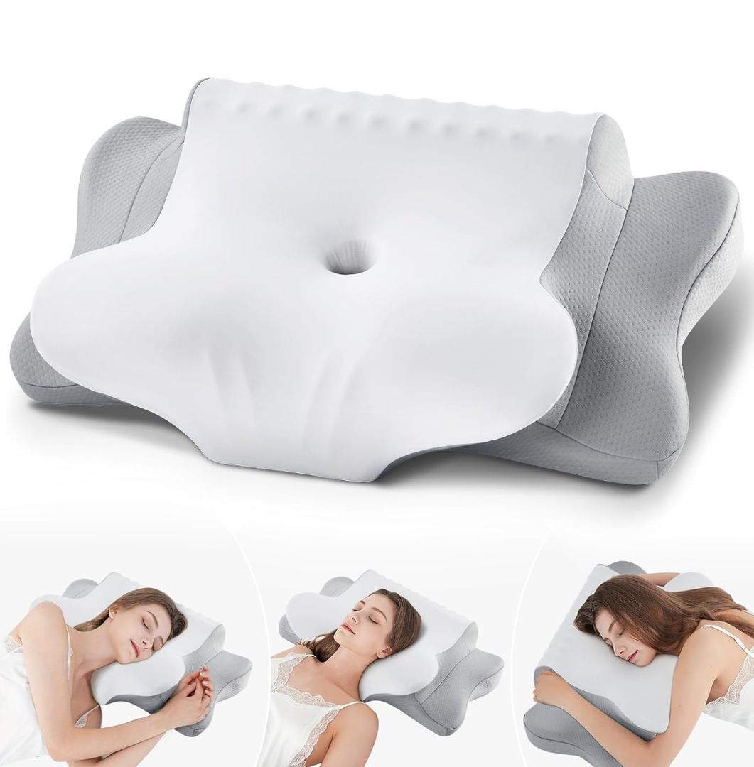 Cervical Pillow for Neck Pain Relief - Cooling Ergonomic Dual-Sided Orthopedic Neck Pillow with Ice Silk Pillowcase, Breathable Memory Foam Contour Pillow for Side, Back, Stomach Sleepers