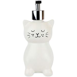 Isaac Jacobs White Ceramic Cat, Liquid Soap Pump/Lotion Dispenser with Chrome Metal Pump (Holds Up to 12 Oz)  Great for Bathroom, Kitchen Countertop, Bath Accessory (Cat)