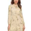 Allegra K Women's Spring Dresses 2026 Tie V Neck Semi Sheer Long Sleeve Layered Tiered Chiffon Mini Floral Dress Small Apricot S