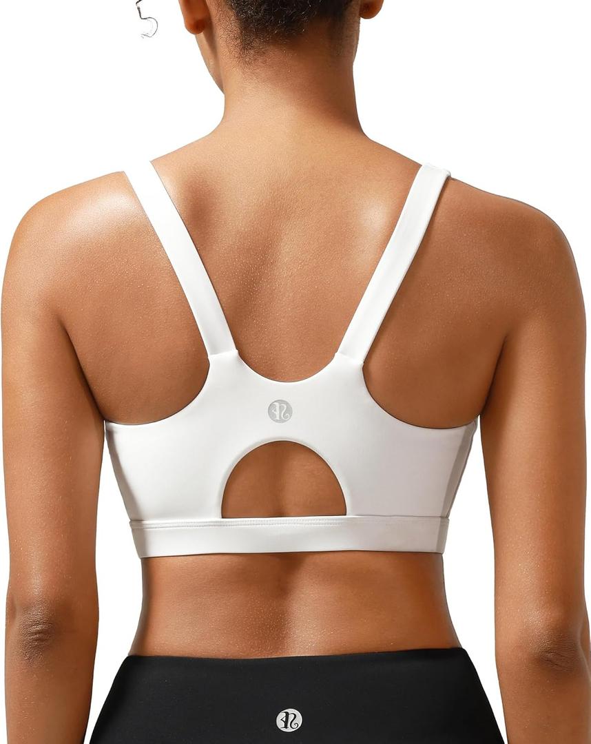 RUNNING GIRL Sports Bra for Women High Support, Molded Cup High Impact Sports Bras for Women with Sewn in Pads (White, S)