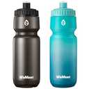 WEMEET 24oz Cycling Sports Bottle, Fits Most Bike Cages, LeakProof, BPA Free, Mountain Bike Squeeze Bottle with Capacity Scale, for Gym, Travel,Hiking (Black & Green Blue, 2 Pack)