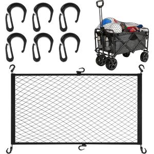 Heavy-Duty Cargo Net for Collapsible Wagons | 35"x24" Stretchable Mesh with 6 Steel Hooks | Universal Fit for Beach Carts & Garden Utility (Black)