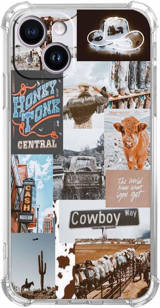 Cowboy Cowgirl Case for iPhone 15 Plus/iPhone 14 Plus,Western Natural Scenery Case for Women Men,Soft TPU Bumper Case for iPhone 15 Plus/iPhone 14 Plus