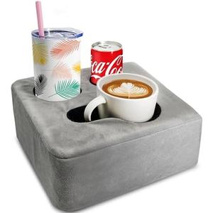 Nisdoing Couch Cup Holder Pillow Tray & Caddy - for Sofa, Bed, Car, Man Cave | Keep Drinks at Hand & Spill-Proof Accessories for New Parents, Camping, Park, Boat, Beach - Gray