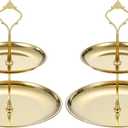 uxcell 2 Sets 2-Tier Cupcake Stand Holder, Round Tiered Serving Tray Stainless Steel Cup Cake Stand for Dessert Fruit Table Birthday Party Decoration Display, Gold