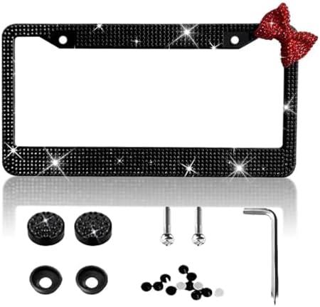 1PCS Bling License Plate Frames Stainless Steel with Sparkly Diamond Rhinestone Car License Plate Cover Car Accessories for Women Man 12.2x6.3inch Style B Black