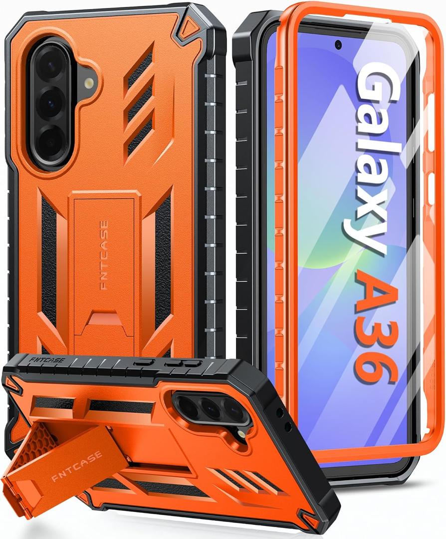 FNTCASE for Samsung Galaxy A36-5G Case: for Galaxy A56-5G Case with [Built-in Screen Protector & Kickstand] [Military-Grade Drop Protection] Heavy Duty Protective Full Body Shockproof Rugged Orange