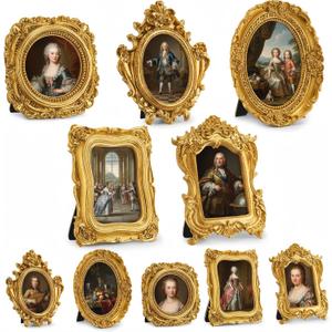 10 Pcs Vintage Mini Gold Frame Small Resin Baroque Picture Frames Antique with Paper Board and PVC Film Retro Photo Ornaments for Home Wedding Wall Display DIY Decoration (Carved Style)