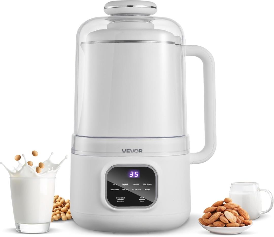 VEVOR 8-in-1 Nut Milk Maker, 34 oz Soy Milk Maker with Soundproof Cover for Homemade Oat, Nut, Soy, Juice, Milkshake, Rice Cereal, Plant-Based Beverages with Self-Cleaning, Boil Water, 12-Hour Delay
