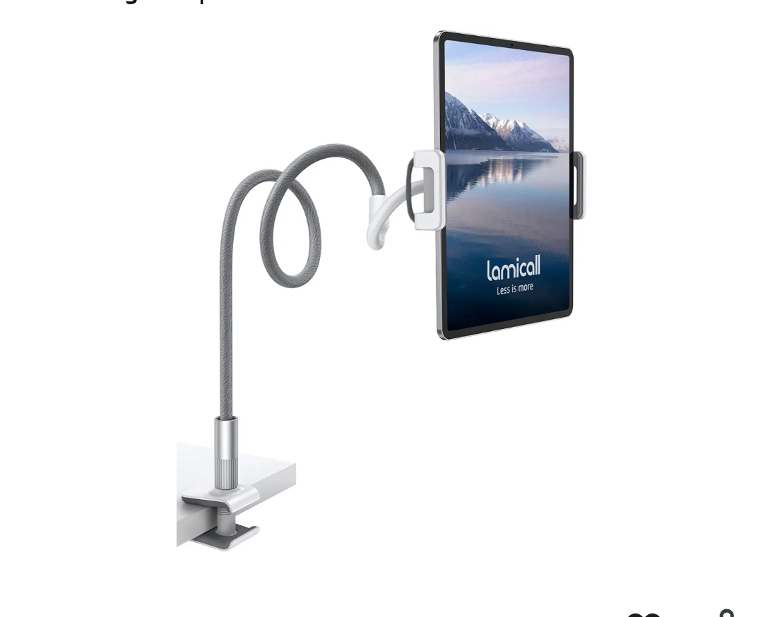 Lamicall Gooseneck Tablet Holder, Tablet Stand : Flexible Arm Clip Tablet Mount Compatible with iPad mini Pro Air, Kindle, Switch, Galaxy Tabs, More 4.7-10.5" Devices - Gray