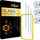 Ailun 3 Pack Screen Protector for iPhone 15 Pro [6.1 inch] + 3 Pack Camera Lens Protector with Installation Frame,Case Friendly Tempered Glass Film [9H Hardness] - HD