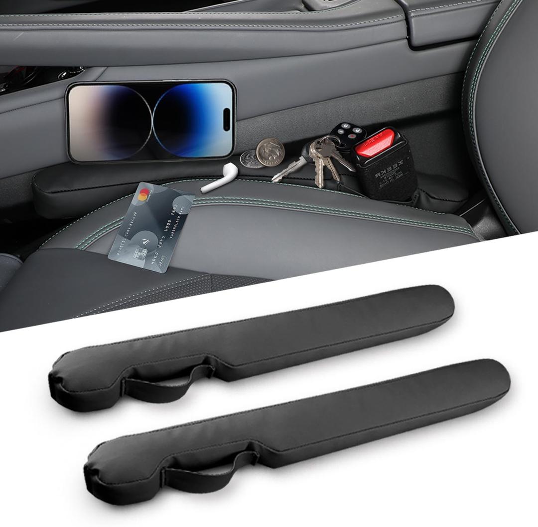 Leather Car Seat Gap Filler Universal for Car Truck SUV to Block The Gap Between Seat and Console Stop Things from Dropping 2 Sets Black