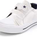 K KomForme Toddler Boys & Girls Shoes Kids Canvas Sneakers with Cartoon Dual Hook and Loops (White)