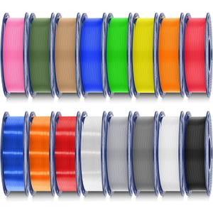 SUNLU PLA Filament 16 Color Bundle Multicolor, PLA 3D Printer Filament 1.75mm, Individually Vacuum Packed, 0.25kg per Spool, 4kg in Total, 16 Pack. (12 Regular Solid Color and 4 Transparent Color)