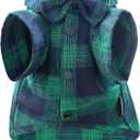 Plaid Dog Shirt,Soft Casual Pet Shirt Clothes, Dog Cotton Shirt with Bow Tie for Wedding,Christmas Costumes (Medium, Green&Blue)