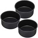 black E-far Cake Pans Set of 3, 6 x 3 Inch Stainless Steel Round Cake Baking Pans Tins for Wedding Birthday, Deep Side & Non-toxic, Oven & Dishwasher Safe, Mirror Finish & Straight Side