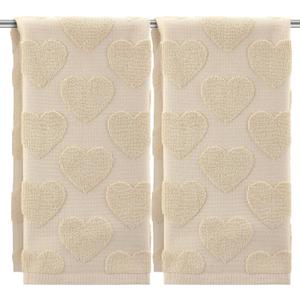Tudomro 2 Pcs Valentine's Day Heart Hand Towels for Bathroom 100% Cotton Bath Towel Beige Jacquard Soft Absorbent Kitchen Towel Dish Wash Cloth for Kitchen, 13.8 x 29.5 Inch