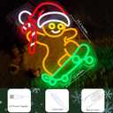 Skateboard Gingerbread Neon Sign for Christmas Decor Dimmable Gingerbread Decor Led Sign USB Powered Christmas Neon Light for Bedroom Living Room Bar Party (12.1 * 15.2 inches)