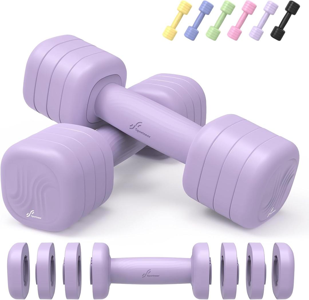 Adjustable Dumbbell Set of 2: Sportneer 4 in 1 Free Weights Dumbbells Set for Women, Hand Weights for Women at Home, 5 lb × 2 Sets with Soft Rubber Handle for Home Gym Exercise Training