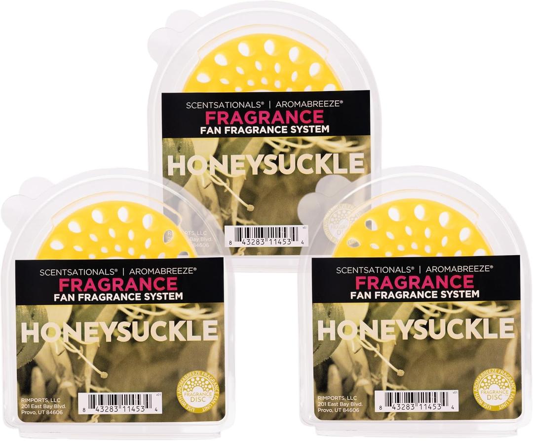 Scentsationals AromaBreeze Scented Wax Discs - Long Lasting Fragrance Wax Air Freshener for Aromabreeze Fan Units - Strong Scent, 3 Fragrance Wax Discs - Honeysuckle
