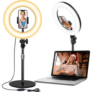 Desk Ring Light with Stand - 10.5'' Desktop Ring Light with Phone Holder for Video Recording, Circle Light for Computer Zoom Meeting Video...
