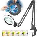 HITTI 12X Long Magnifying Glass with Light, 2026 Upgrade Infinite Color and Brightness LED Desk Lamp with Clamp, Hands Free Magnifier Light and Stand for Workbench Crafts Reading Painting - Blue