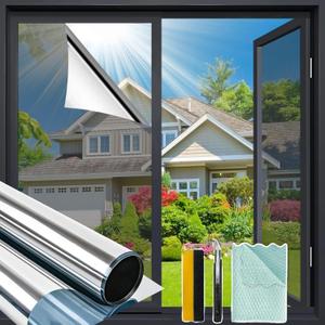 Bloss One Way Privacy Window Film Privacy Film for Glass Windows One Way Mirror Window Film for House Window Tint Heat Blocking Anti UV Reflective Windows Films for Home/Office.29.5" x 118"Silver