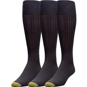 GOLDTOE Men's Canterbury Over-The-Calf Dress Socks, 3-Pairs (Large, Black)