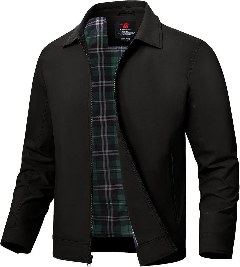 TBMPOY Men's Lightweight Jackets Casual Windbreaker Stylish Light Fall Spring Golf Work Dress Business (Medium, Black)